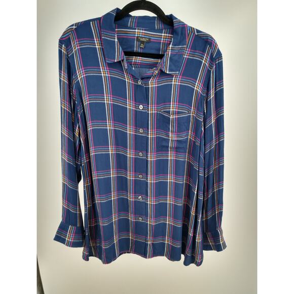 Talbots Perfect Shirt Petite 2XP Buckingham Plaid Long Sleeve Button Front Blue - Picture 2 of 9